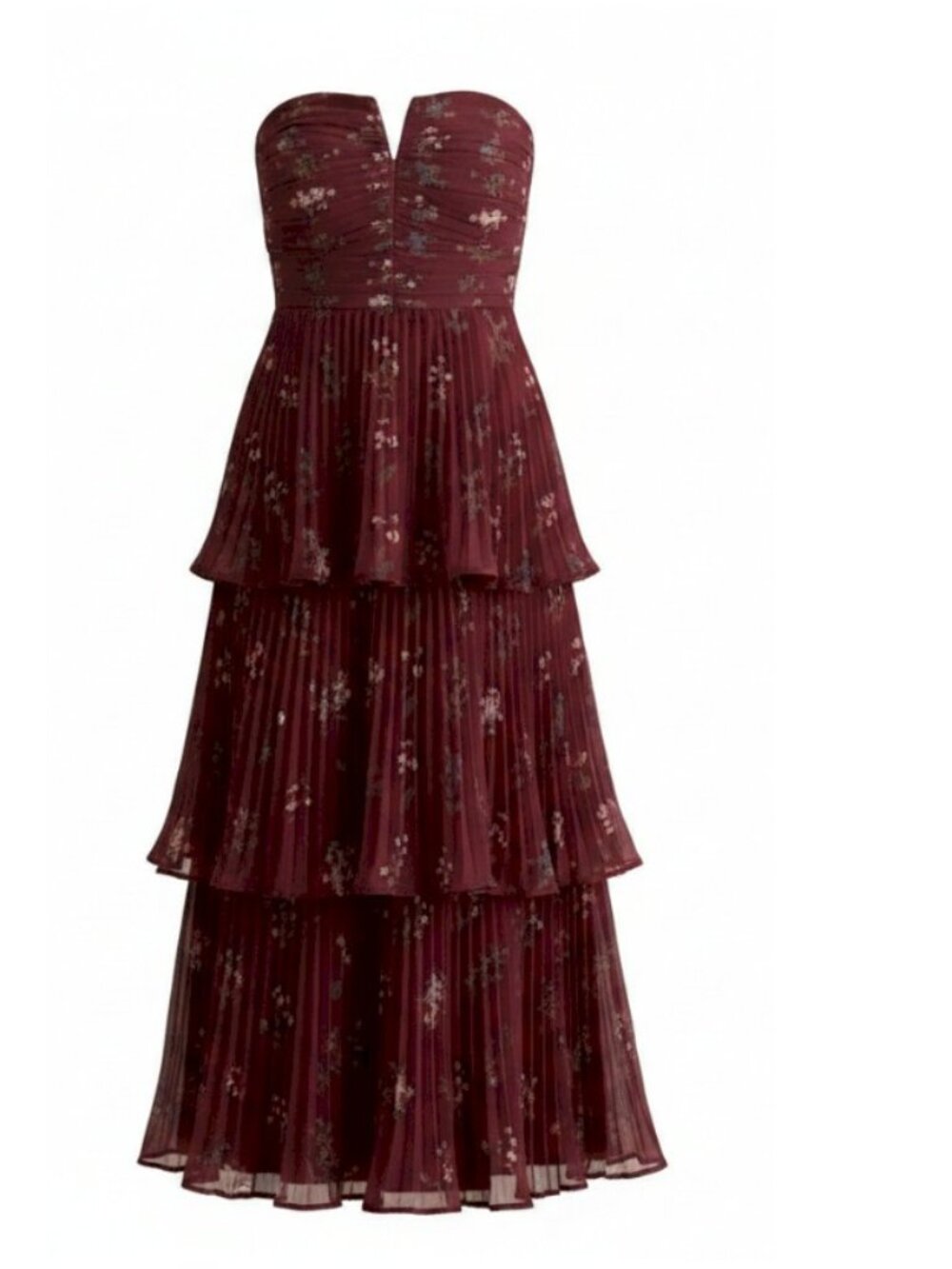 Lulus Hadelyn Burgundy Floral Pleated Tiered Midi Dress Size Small NWT - Picture 6 of 11